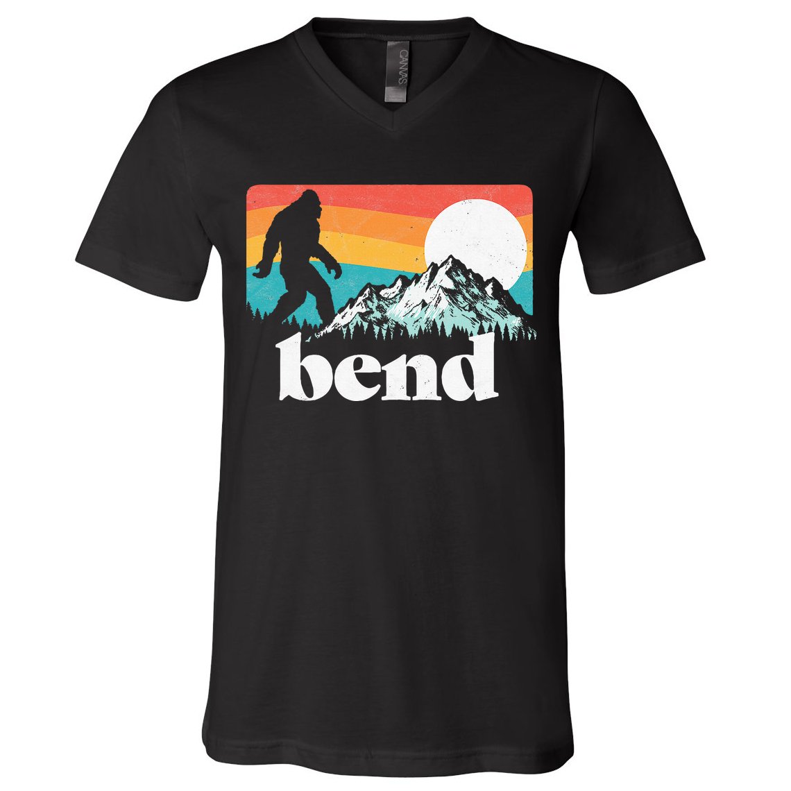 Bend Oregon Retro Bigfoot Mountains V-Neck T-Shirt