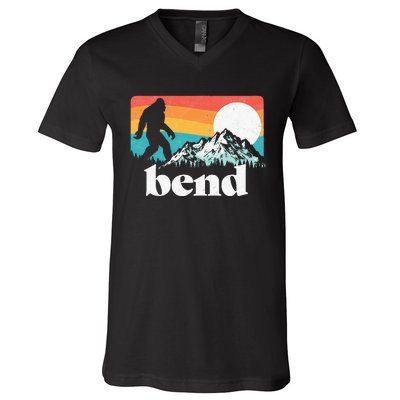 Bend Oregon Retro Bigfoot Mountains V-Neck T-Shirt