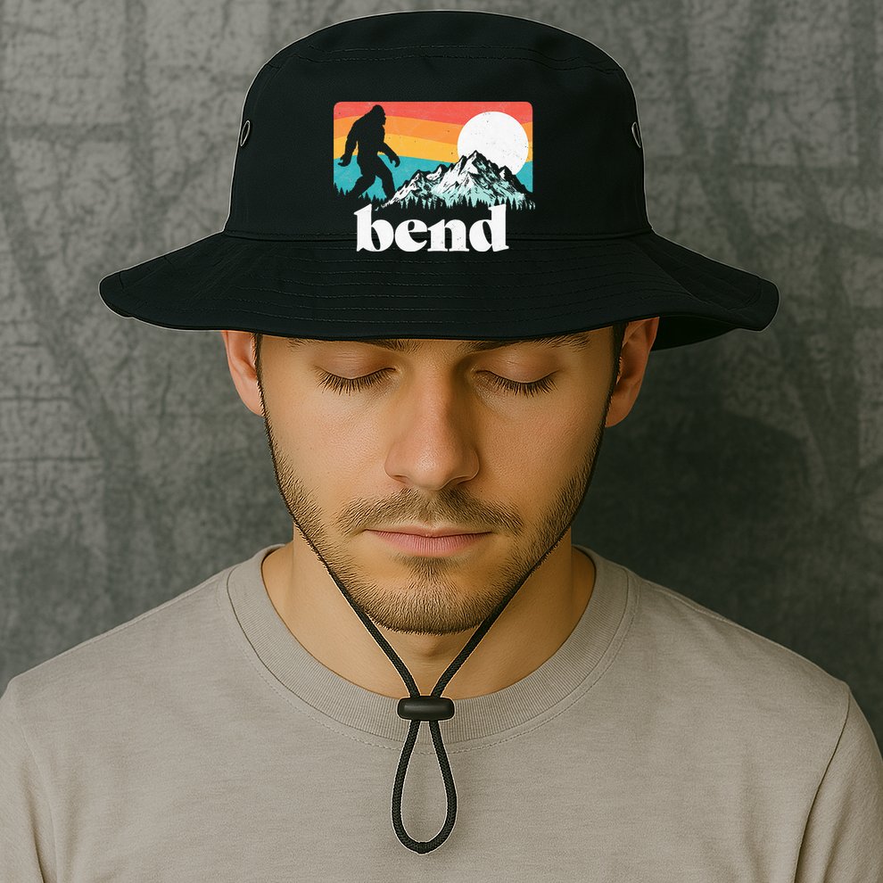 Bend Oregon Retro Bigfoot Mountains Bucket Hat