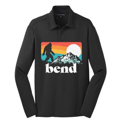 Bend Oregon Retro Bigfoot Mountains Silk Touch Performance Long Sleeve Polo