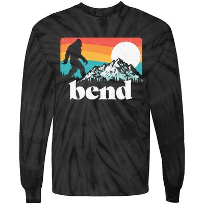 Bend Oregon Retro Bigfoot Mountains Tie-Dye Long Sleeve Shirt