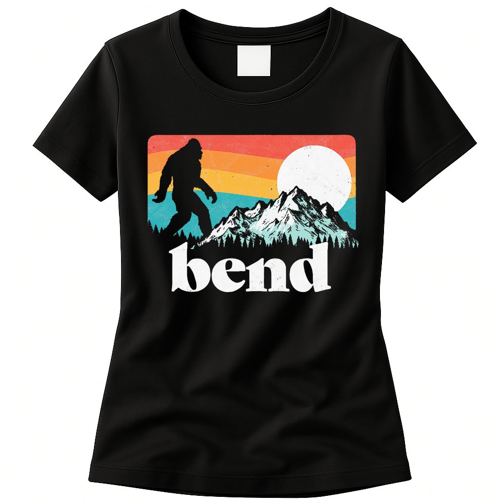 Bend Oregon Retro Bigfoot Mountains Womens T-Shirt