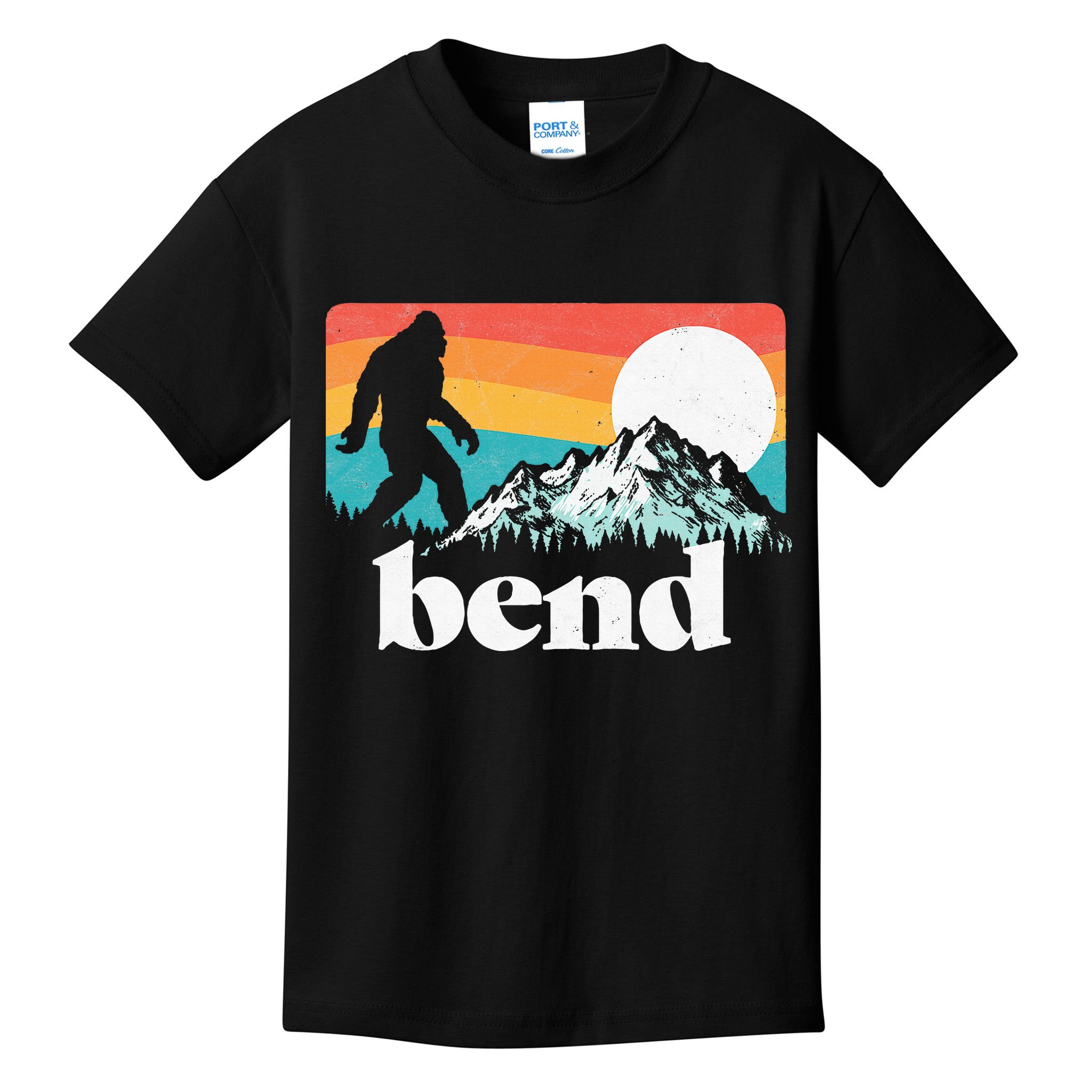 Bend Oregon Retro Bigfoot Mountains Kids T-Shirt