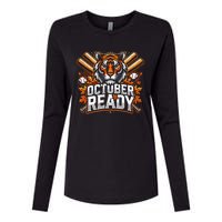 Baseball October Ready Tiger D Womens Cotton Relaxed Long Sleeve T-Shirt