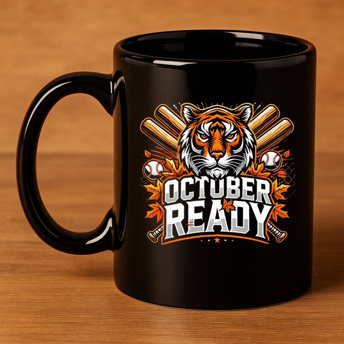 Baseball October Ready Tiger D 11oz C Handle Ceramic Mug