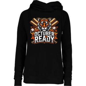 Baseball October Ready Tiger D Womens Funnel Neck Pullover Hood