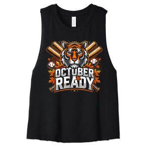 Baseball October Ready Tiger D Women's Racerback Cropped Tank