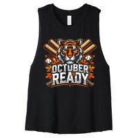 Baseball October Ready Tiger D Women's Racerback Cropped Tank