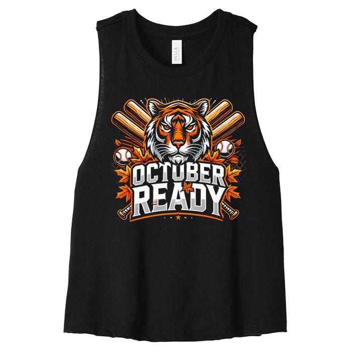 Baseball October Ready Tiger D Women's Racerback Cropped Tank