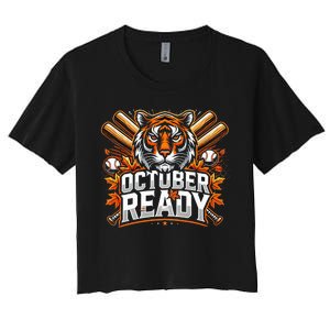 Baseball October Ready Tiger D Women's Crop Top Tee