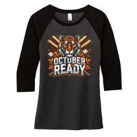 Baseball October Ready Tiger D Women's Tri-Blend 3/4-Sleeve Raglan Shirt