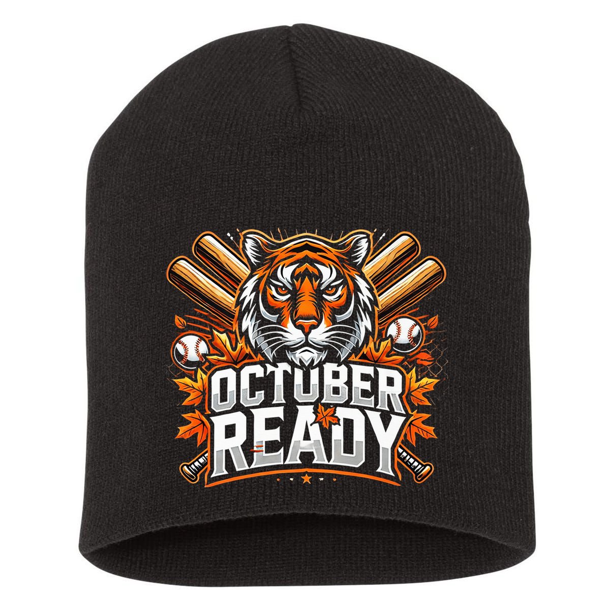 Baseball October Ready Tiger D Short Acrylic Beanie