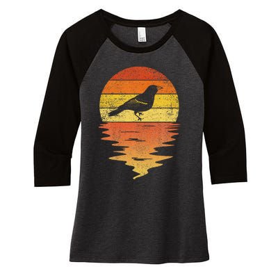 Bird Oriole Retro Sunset Women's Tri-Blend 3/4-Sleeve Raglan Shirt