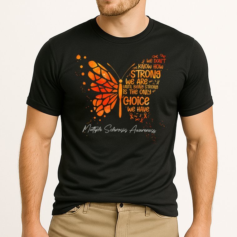 Butterfly Orange Ribbon Multiple Sclerosis Awareness Cooling Performance Crew T-Shirt