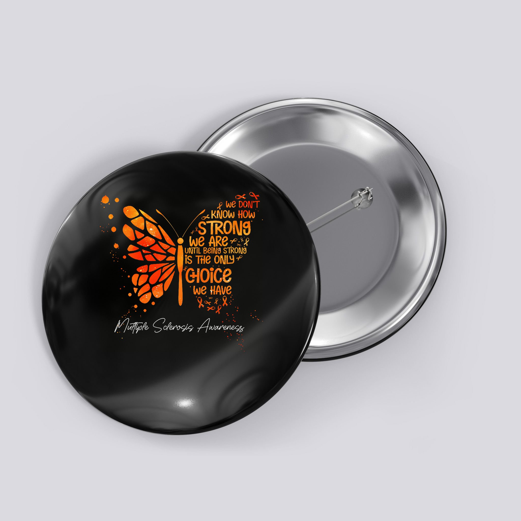 Butterfly Orange Ribbon Multiple Sclerosis Awareness Button