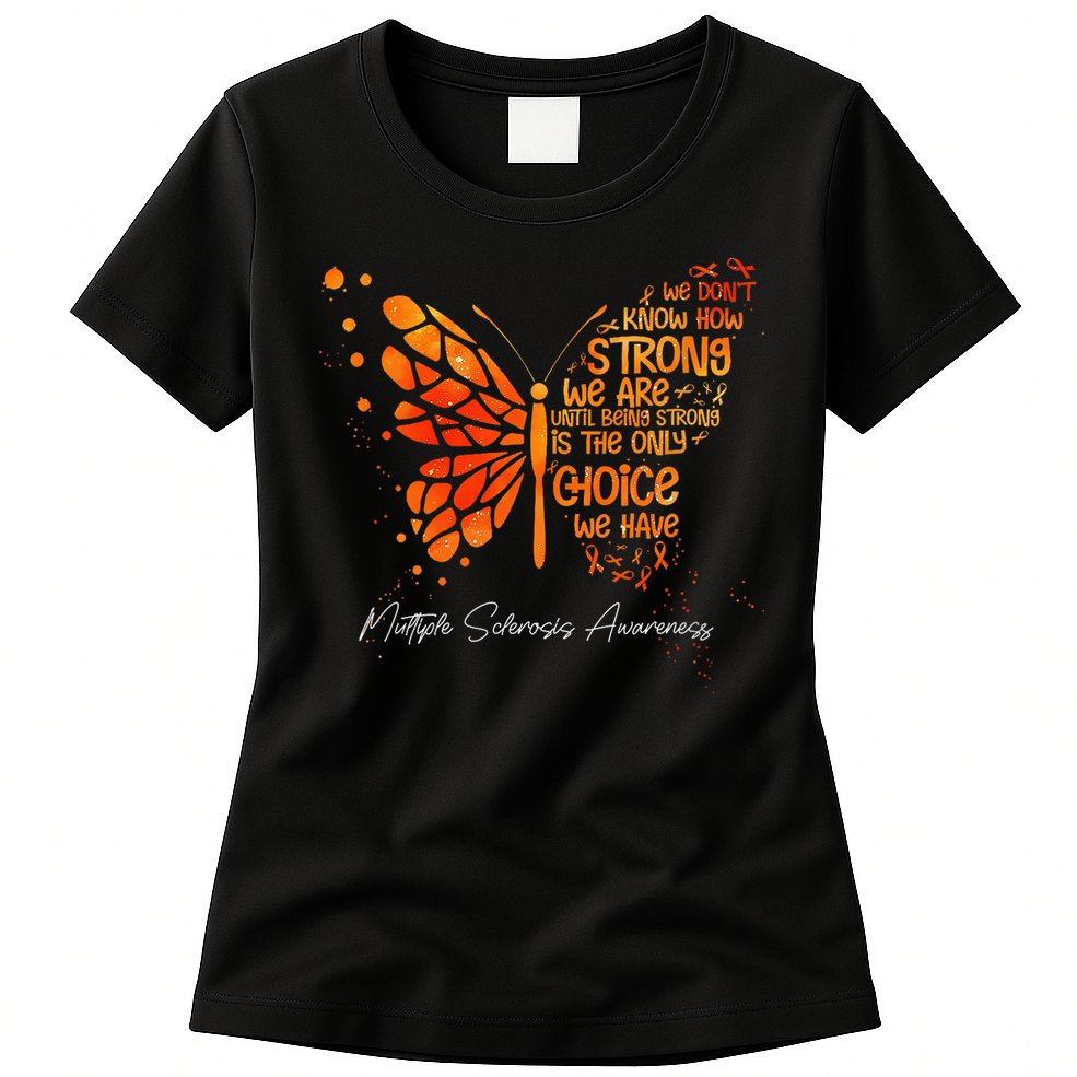 Butterfly Orange Ribbon Multiple Sclerosis Awareness Womens T-Shirt