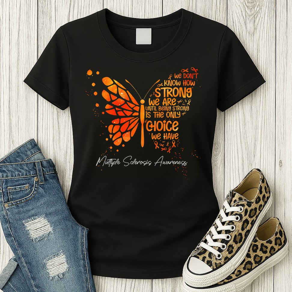 Butterfly Orange Ribbon Multiple Sclerosis Awareness Womens T-Shirt