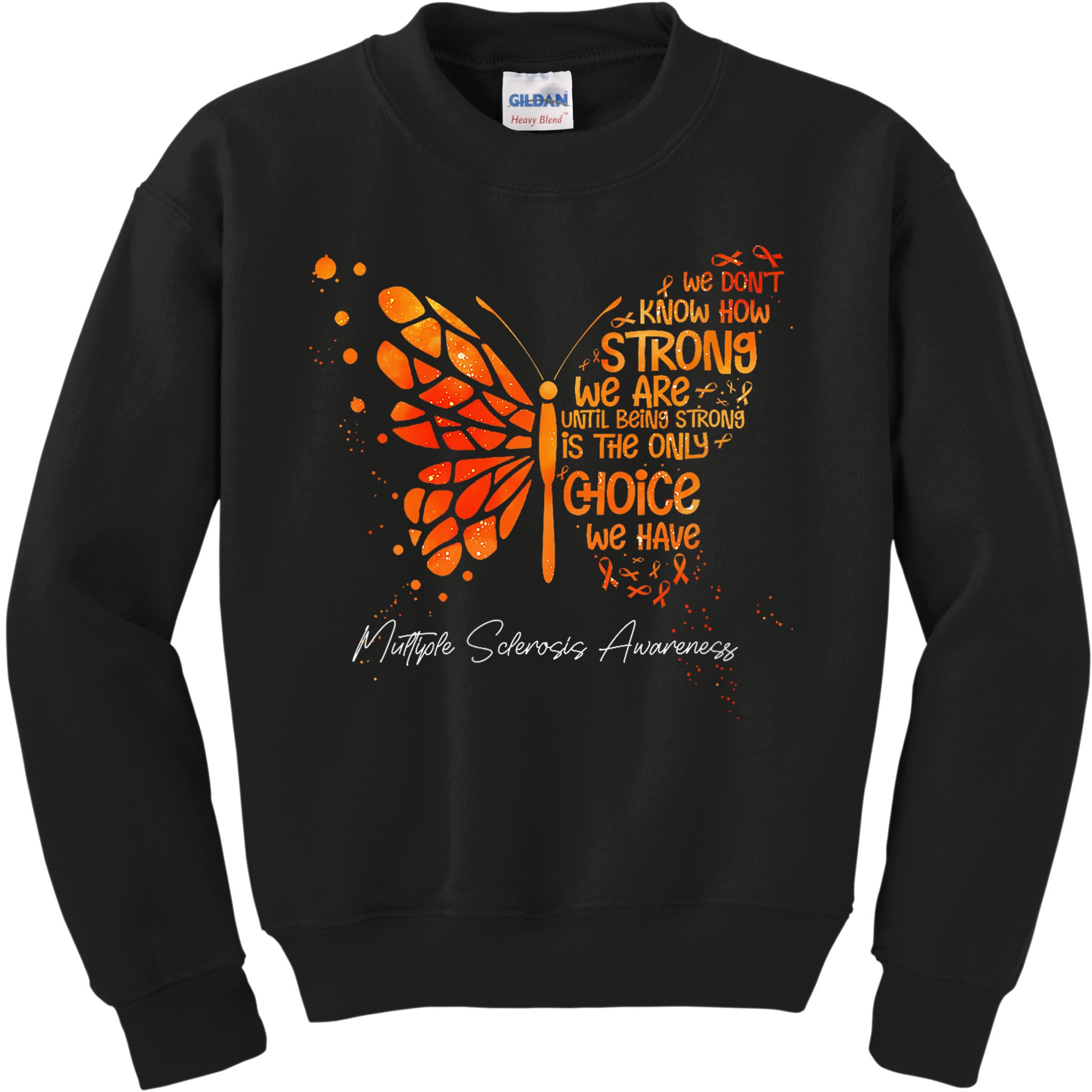 Butterfly Orange Ribbon Multiple Sclerosis Awareness Kids Sweatshirt
