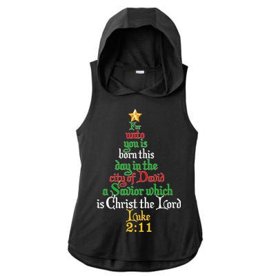  Born A Savior Christmas Christ The Lord Bible Verse Ladies PosiCharge Tri-Blend Wicking Draft Hoodie Tank