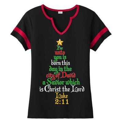  Born A Savior Christmas Christ The Lord Bible Verse Ladies Halftime Notch Neck Tee