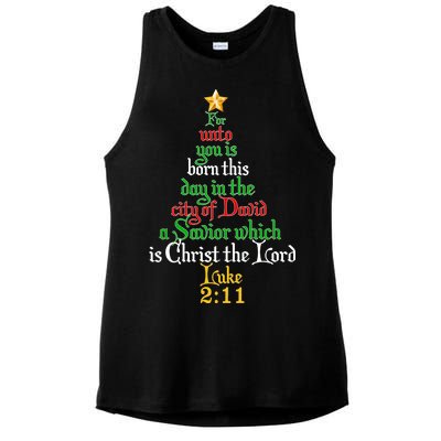  Born A Savior Christmas Christ The Lord Bible Verse Ladies PosiCharge Tri-Blend Wicking Tank