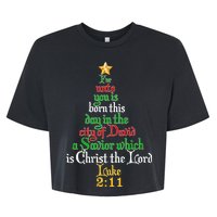  Born A Savior Christmas Christ The Lord Bible Verse Bella+Canvas Jersey Crop Tee