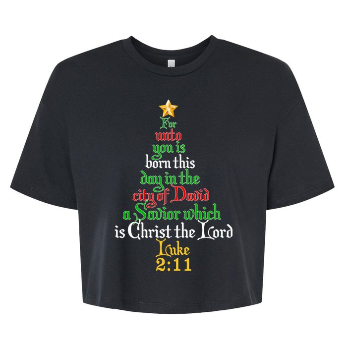  Born A Savior Christmas Christ The Lord Bible Verse Bella+Canvas Jersey Crop Tee