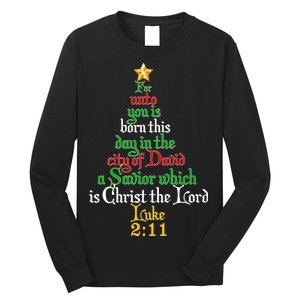  Born A Savior Christmas Christ The Lord Bible Verse Long Sleeve Shirt