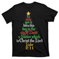  Born A Savior Christmas Christ The Lord Bible Verse T-Shirt