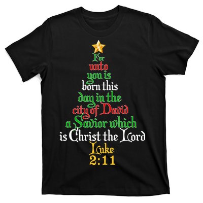  Born A Savior Christmas Christ The Lord Bible Verse T-Shirt