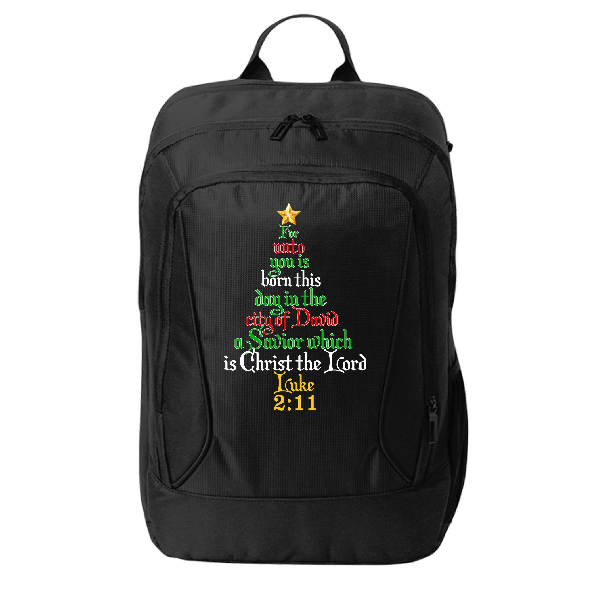  Born A Savior Christmas Christ The Lord Bible Verse City Backpack
