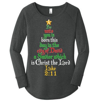  Born A Savior Christmas Christ The Lord Bible Verse Women's Perfect Tri Tunic Long Sleeve Shirt