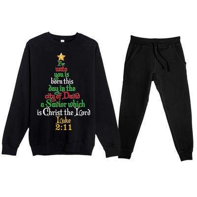  Born A Savior Christmas Christ The Lord Bible Verse Premium Crewneck Sweatsuit Set