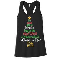  Born A Savior Christmas Christ The Lord Bible Verse Women's Racerback Tank