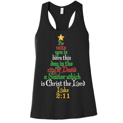  Born A Savior Christmas Christ The Lord Bible Verse Women's Racerback Tank