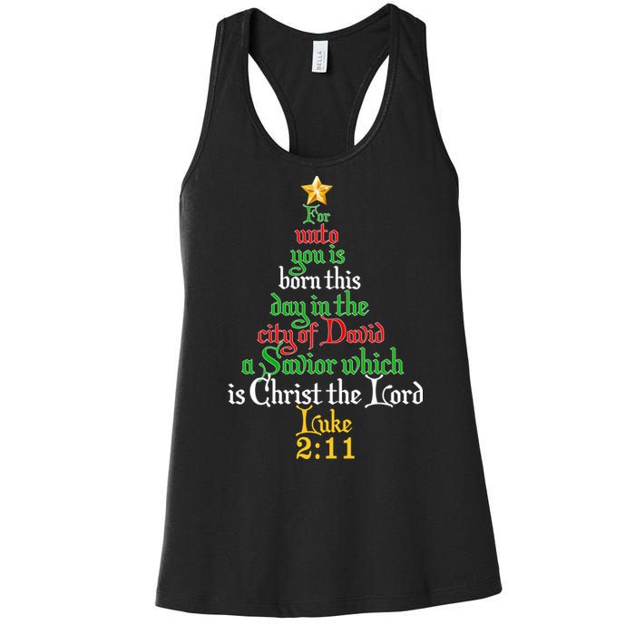  Born A Savior Christmas Christ The Lord Bible Verse Women's Racerback Tank