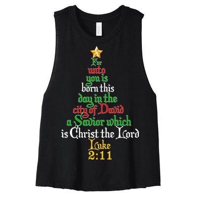  Born A Savior Christmas Christ The Lord Bible Verse Women's Racerback Cropped Tank