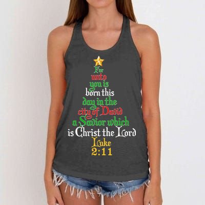  Born A Savior Christmas Christ The Lord Bible Verse Women's Knotted Racerback Tank