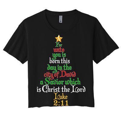  Born A Savior Christmas Christ The Lord Bible Verse Women's Crop Top Tee