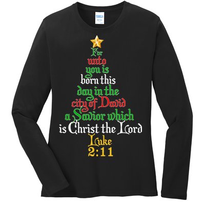  Born A Savior Christmas Christ The Lord Bible Verse Ladies Long Sleeve Shirt