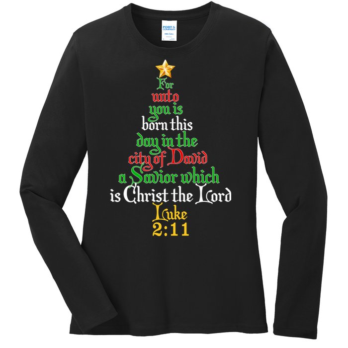  Born A Savior Christmas Christ The Lord Bible Verse Ladies Long Sleeve Shirt