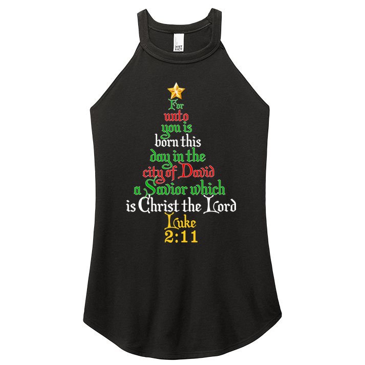  Born A Savior Christmas Christ The Lord Bible Verse Women's Perfect Tri Rocker Tank