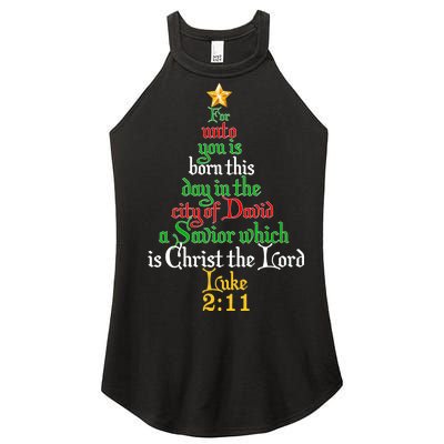  Born A Savior Christmas Christ The Lord Bible Verse Women’s Perfect Tri Rocker Tank