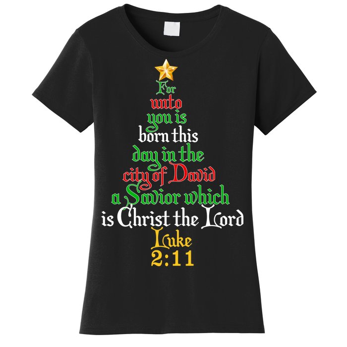  Born A Savior Christmas Christ The Lord Bible Verse Women's T-Shirt