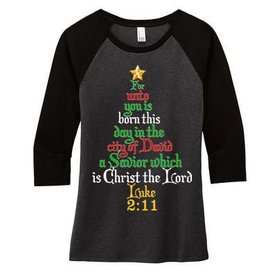  Born A Savior Christmas Christ The Lord Bible Verse Women's Tri-Blend 3/4-Sleeve Raglan Shirt