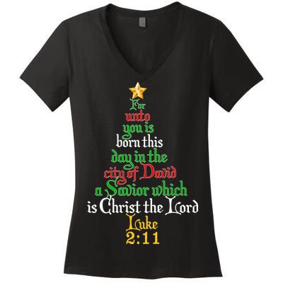  Born A Savior Christmas Christ The Lord Bible Verse Women's V-Neck T-Shirt