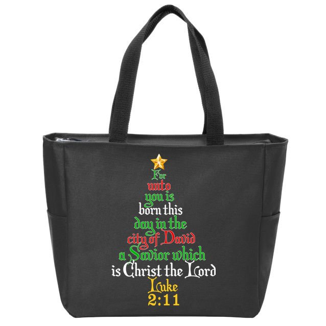  Born A Savior Christmas Christ The Lord Bible Verse Zip Tote Bag