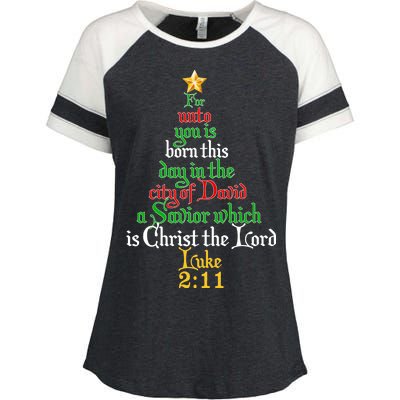  Born A Savior Christmas Christ The Lord Bible Verse Enza Ladies Jersey Colorblock Tee