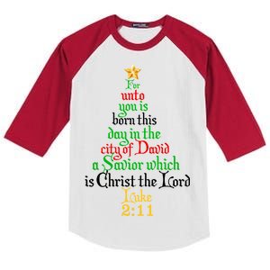  Born A Savior Christmas Christ The Lord Bible Verse Kids Colorblock Raglan Jersey