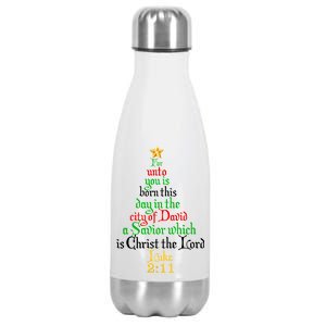  Born A Savior Christmas Christ The Lord Bible Verse Stainless Steel Insulated Water Bottle